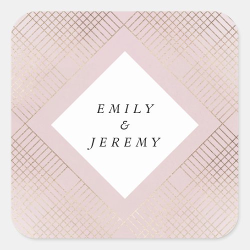 Geometric Pink Gold Gatsby Wedding Square Sticker