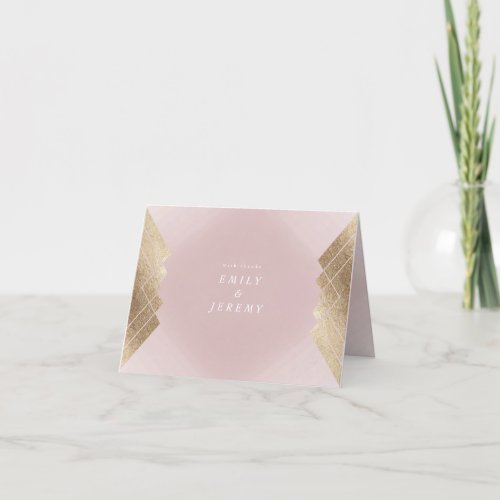 Geometric Pink Gold Gatsby Wedding Thank You Card