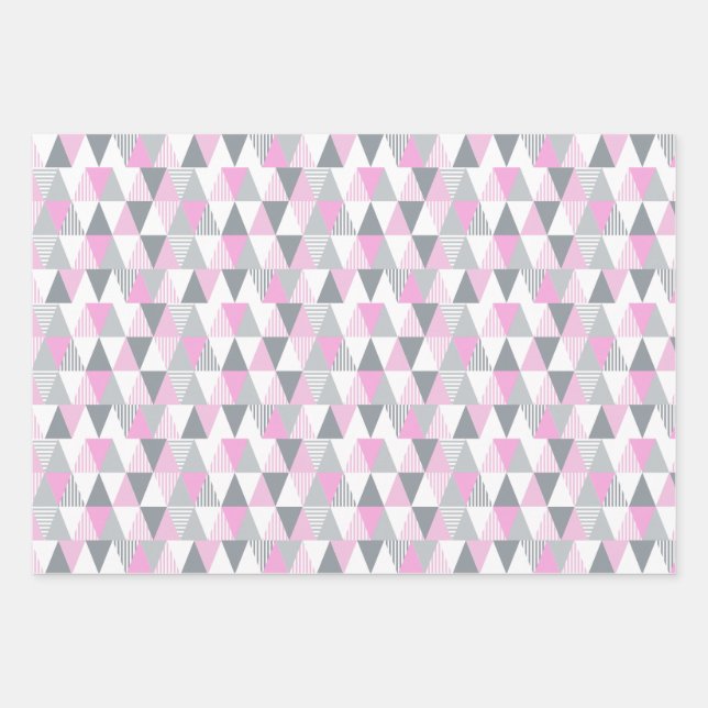Geometric Pink Grey Abstract Patterned Wrapping Paper Sheets (Front)