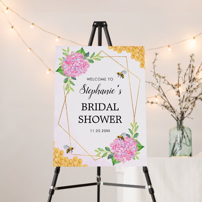 Geometric Pink Hydrangea Honey Bee Bridal Shower Foam Board (In Situ (Stand))