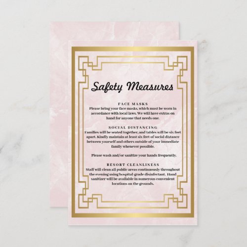 Geometric Pink Marble Safety Measures Enclosure Card
