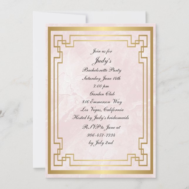 Geometric Pink Marble Wedding Bachelorette Party Invitation (Front)
