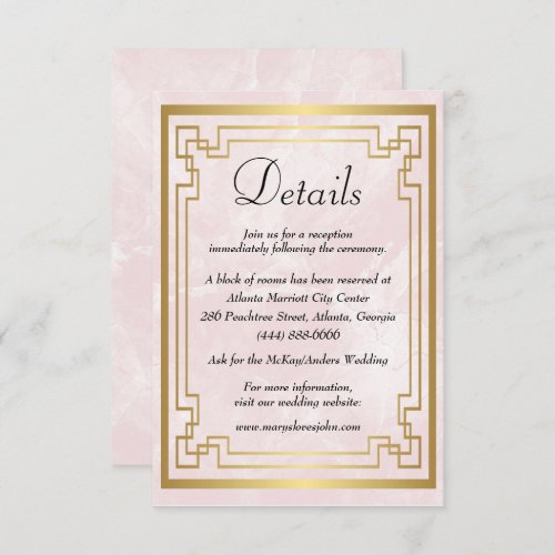 Geometric Pink Marble Wedding Details Enclosure Card