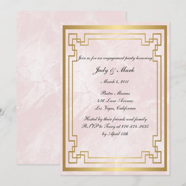 Geometric Pink Marble Wedding Engagement Party Invitation (Front/Back)