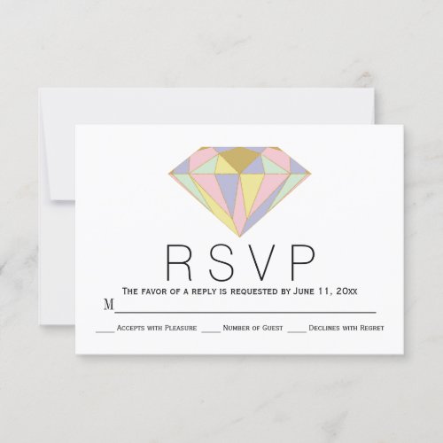 Geometric pink mint jewel wedding RSVP card