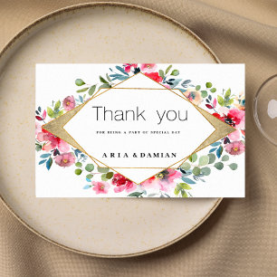 Geometric pink mint red gold floral Thank You Invitation