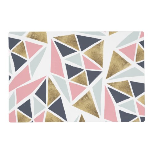 Geometric pink navy blue gold triangles pattern placemat