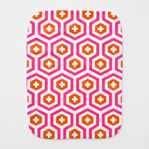 Geometric Pink Orange Hexagon & Cross Pattern Burp Cloth