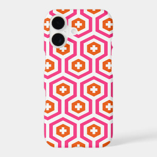 Geometric Pink Orange Hexagon & Cross Pattern iPhone 17 Case