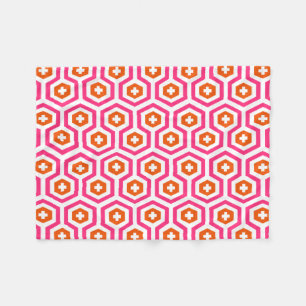 Geometric Pink Orange Hexagon & Cross Pattern Fleece Blanket