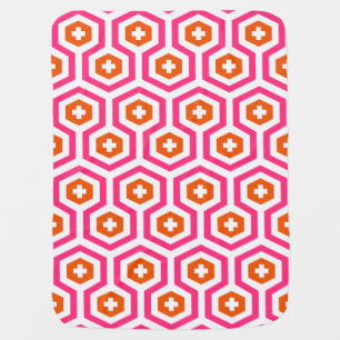 Geometric Pink Orange Hexagon & Cross Pattern Stroller Blanket