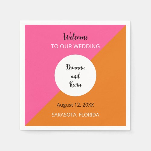 Geometric Pink Orange Wedding Napkins