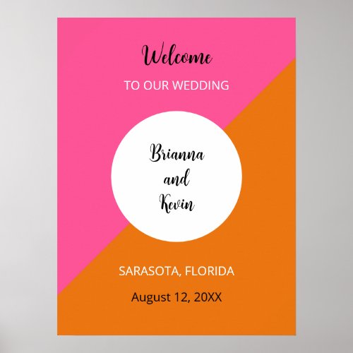 Geometric Pink Orange Wedding Welcome Poster