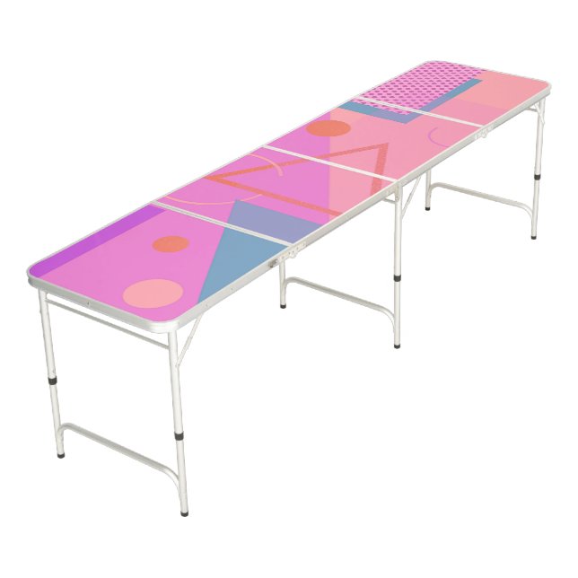 Geometric pink print beer pong table (Angled)
