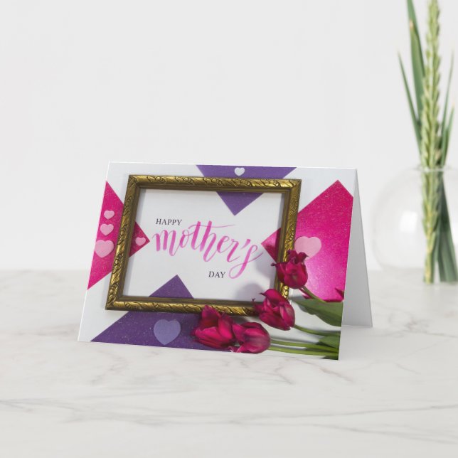 Geometric Pink Purple Happy Mother’s Day Holiday Card (Front)