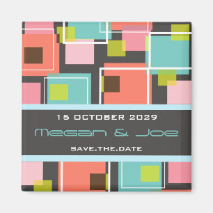 Geometric Pink Retro Cubes Modern Save Date Date Magnet
