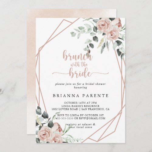 Geometric Pink Rose Brunch with the Bride Shower  Invitation