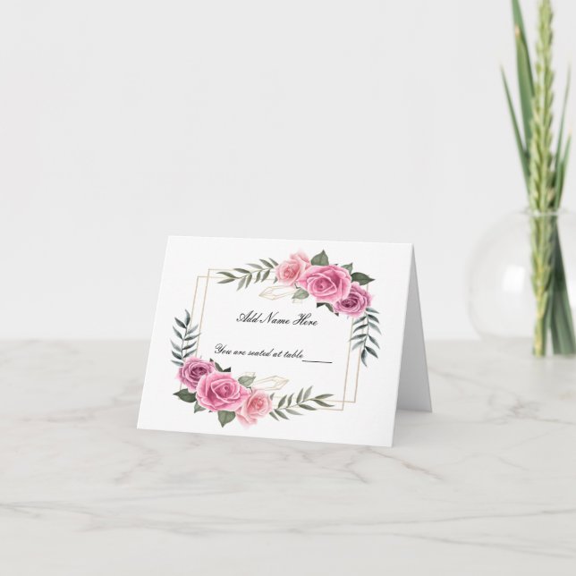 Geometric Pink Rose Folded Table Place Card (Front)