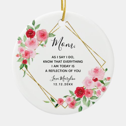 Geometric Pink Rose Mother of the Bride Ceramic Ornament