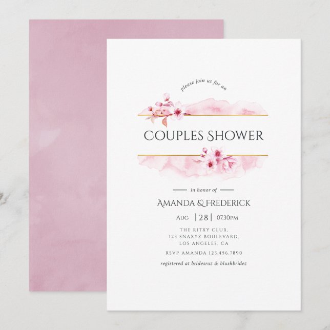 Geometric Pink Spring Blossom Couples Shower Invitation (Front/Back)