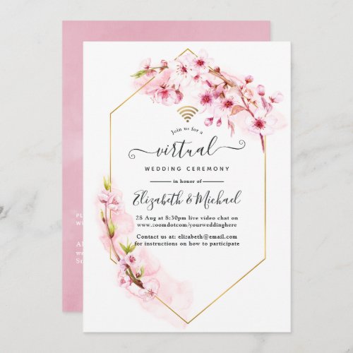 Geometric Pink Spring Blossom Virtual Wedding Invitation