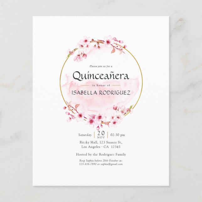 Geometric Pink Spring Cherry Blossom Quinceañera  Flyer (Front)