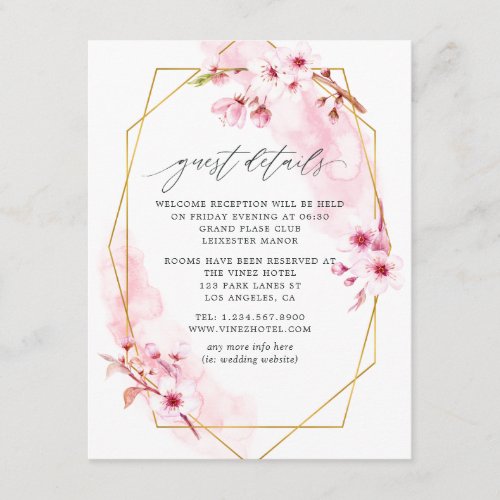 Geometric Pink Spring Cherry Blossom Wedding Enclosure Card