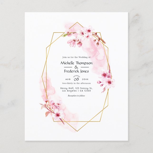 Geometric Pink Spring Cherry Blossom Wedding Flyer (Front)