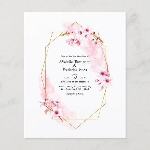 Geometric Pink Spring Cherry Blossom Wedding Flyer