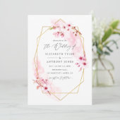 Geometric Pink Spring Cherry Blossom Wedding Invitation (Standing Front)