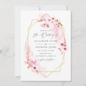 Geometric Pink Spring Cherry Blossom Wedding Invitation (Front)