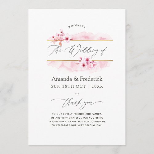 Geometric Pink Spring Cherry Blossom Wedding Program