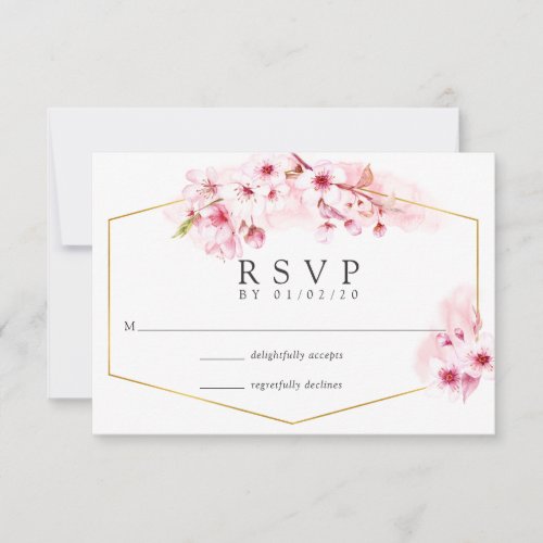 Geometric Pink Spring Cherry Blossom Wedding RSVP Card