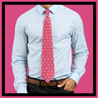 Geometric Pink Stars Orange & Pink Hexagon Pattern Neck Tie