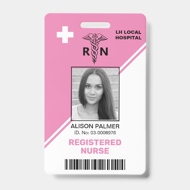 Geometric pink triangles Registered nurse RN Badge (Front)