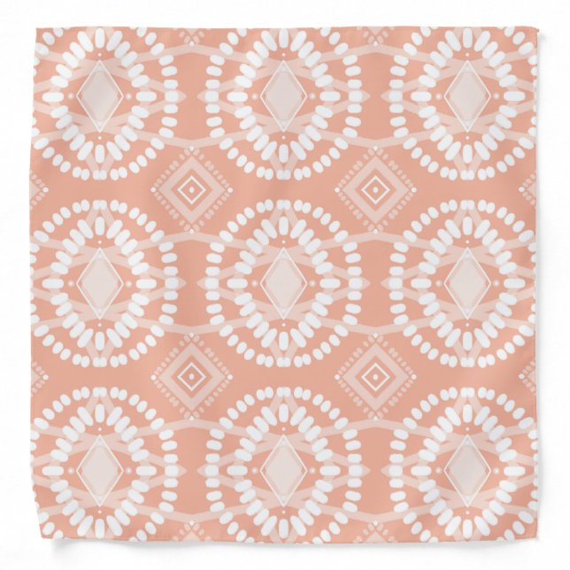 Geometric Pink & White Boho Batik Tie-Dye Bandana (Front)