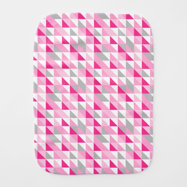 Geometric Pink White Gray Triangles Pattern Baby Burp Cloth (Front)