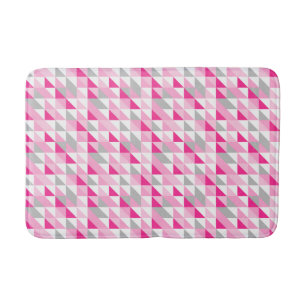Geometric Pink White Gray Triangles Pattern Bath Mat