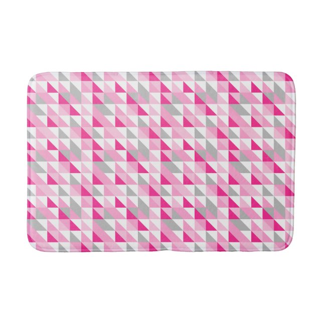 Geometric Pink White Gray Triangles Pattern Bath Mat (Front)