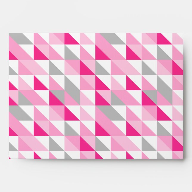 Geometric Pink White Gray Triangles Pattern Envelope (Front)