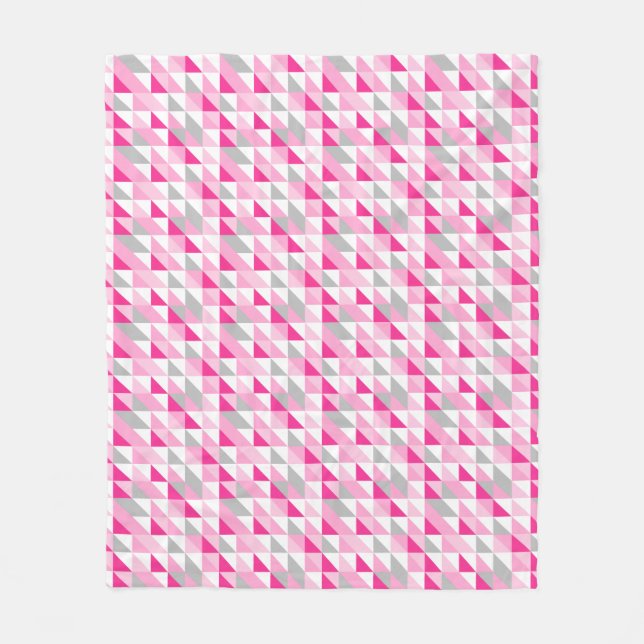 Geometric Pink White Gray Triangles Pattern Fleece Blanket (Front)