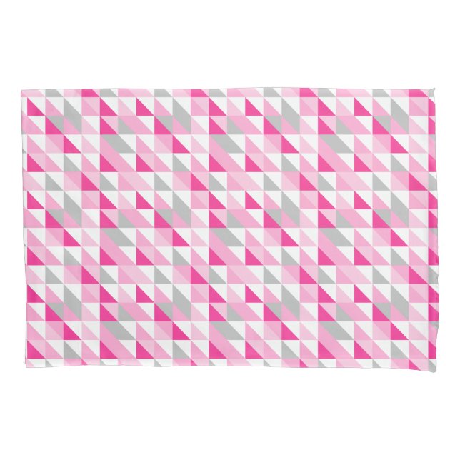 Geometric Pink White Gray Triangles Pattern Pillowcase (Front)