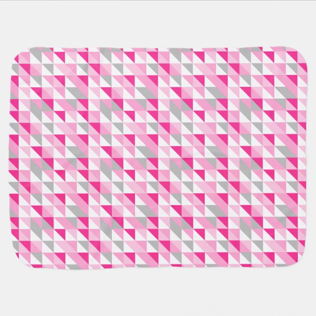 Geometric Pink White Gray Triangles Pattern Stroller Blanket (Horizontal)