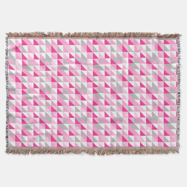 Geometric Pink White Gray Triangles Pattern Throw Blanket (Front)