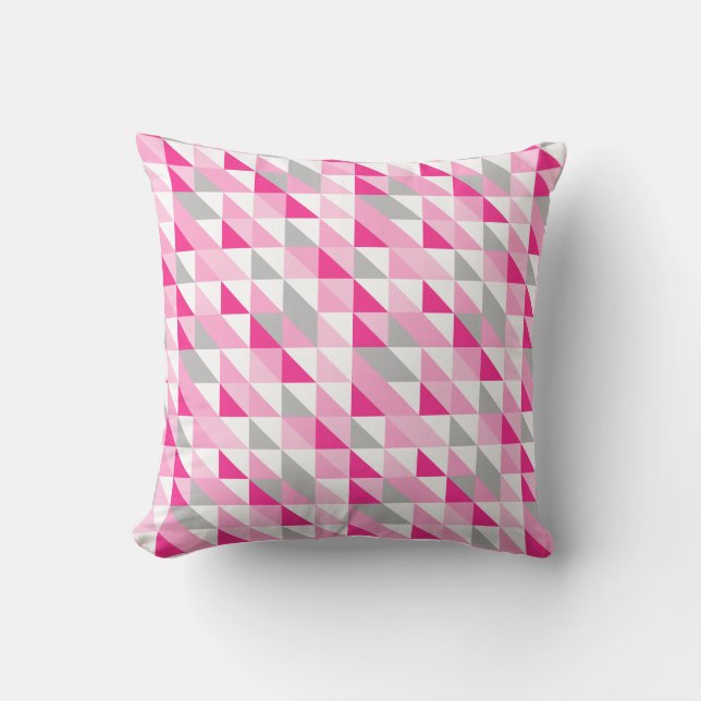Geometric Pink White Gray Triangles Pattern Throw Pillow (Front)