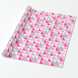 Geometric Pink White Gray Triangles Pattern Wrapping Paper