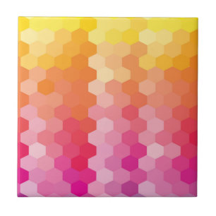 Geometric Pink & Yellow Hexagon Gradient Modern Ceramic Tile
