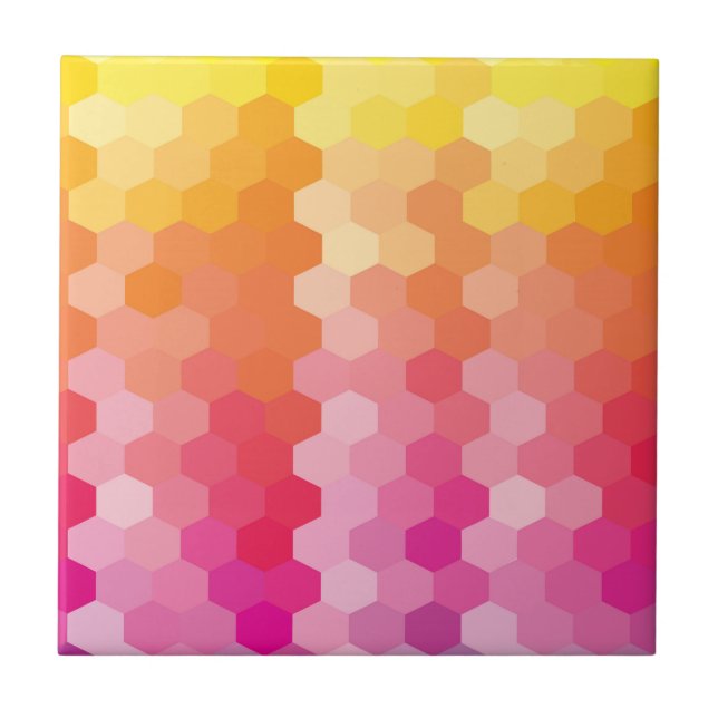 Geometric Pink & Yellow Hexagon Gradient Modern Ceramic Tile (Front)