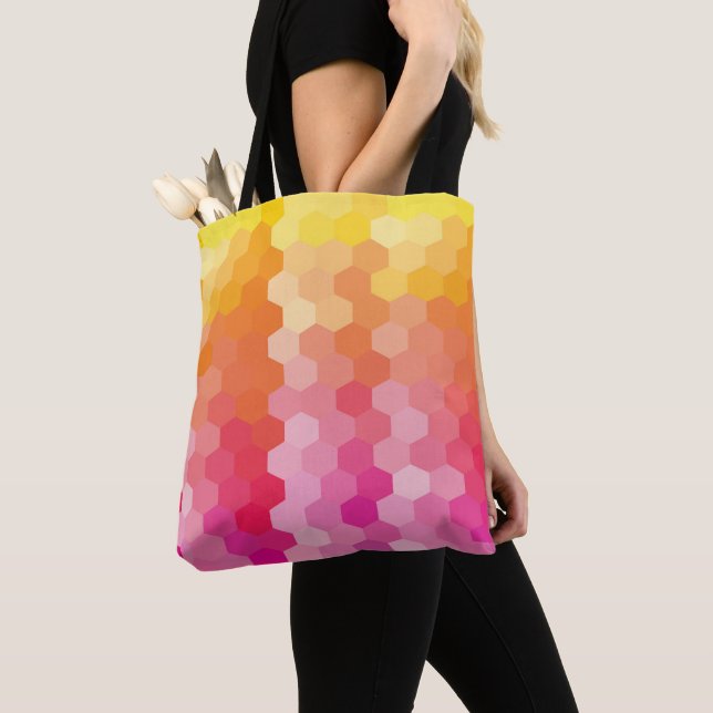 Geometric Pink & Yellow Hexagon Tote Bag – Modern  (Close Up)
