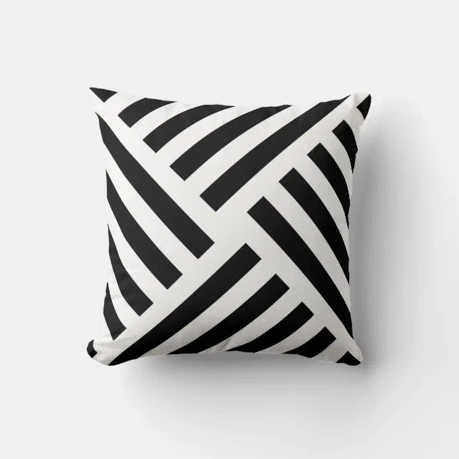 Geometric Pinwheel Stripe in Black and White Throw Pillow Zazzle